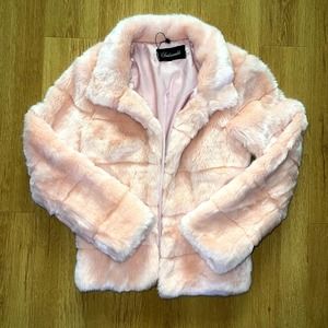 Faux Rabbit Fur Coat Jacket Pink Barbie Glam y2k